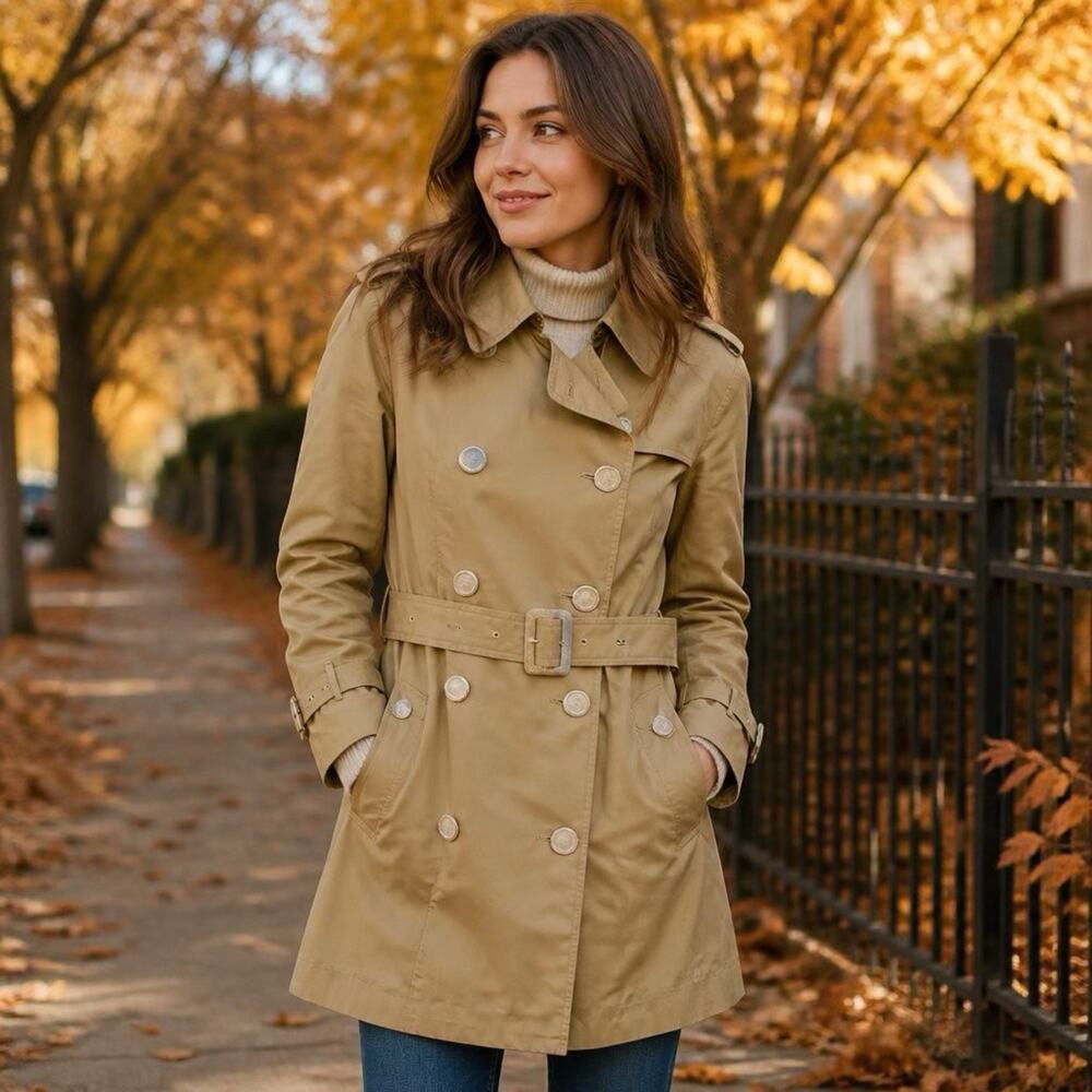 New Women XL DoubleBreasted Trendy trench coat Jacket Belted Pocket Button Beige